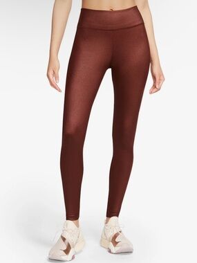 Nike Women’s Dri-FIT One Mid-Rise Shine Leggings in Bronze Eclipse/White Small